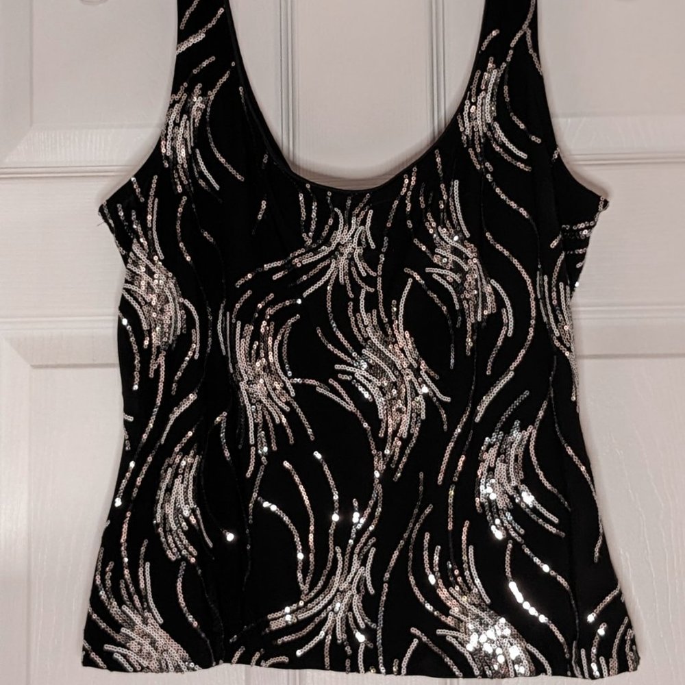 Alex Evenings- Sequined Tank Top- Black- Large